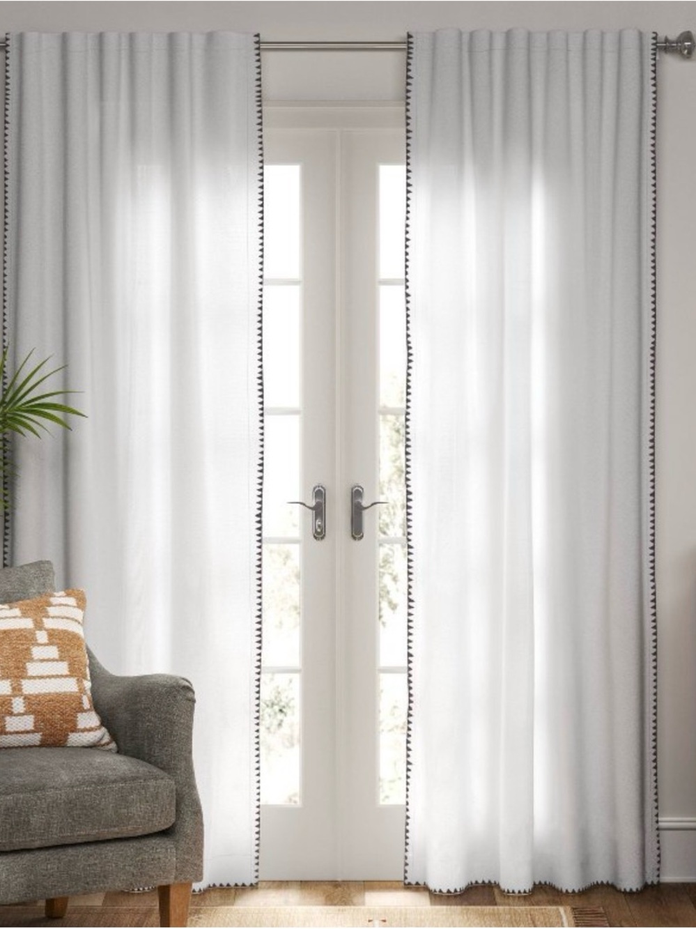 Threshold White Curtain Panels with Black Trim 54x84 light filtering